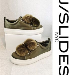 🔥SALE J/Slides NYC Pom Pom Olive Platform Sneaker
